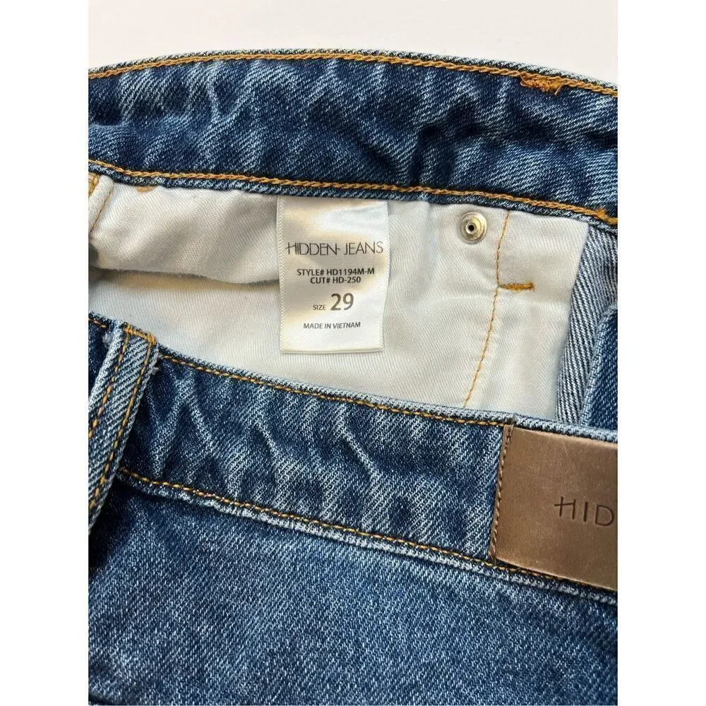 Hidden Happi Front Slit Flare Denim Jeans Medium Dark Wash Size 29 FLAWLESS cond
